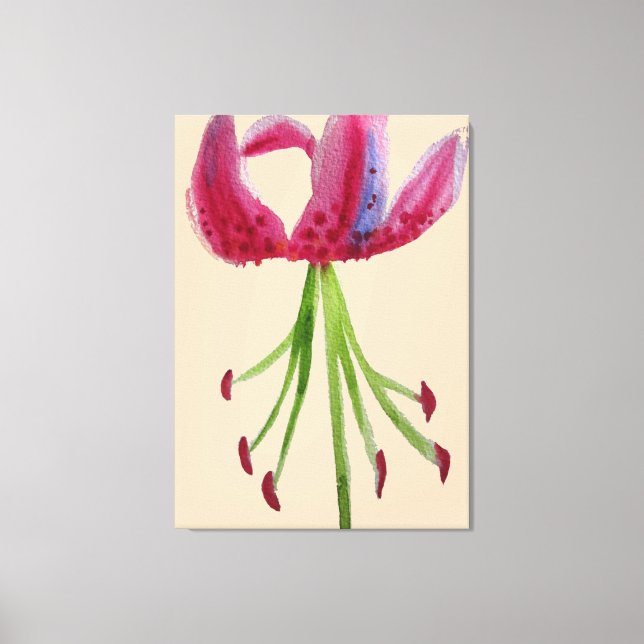 Modern floral watercolour pink lily flower art canvas print (Front)