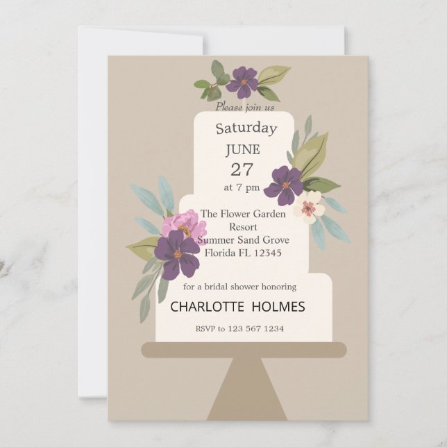 Modern Floral Wedding Cake Bridal Shower  Invitation (Front)