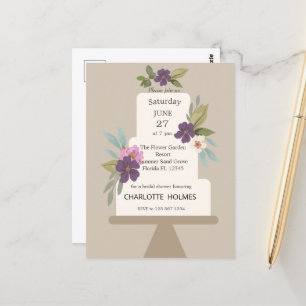 Modern Floral Wedding Cake Bridal Shower  Postcard