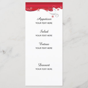 Modern Floral Wedding Deep Red and Silver Menu