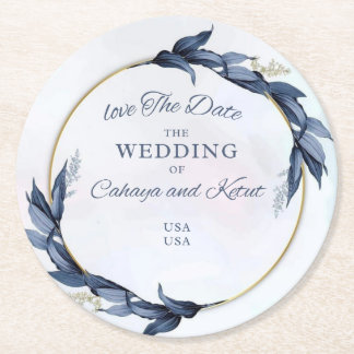Modern Floral Wedding Invitation – Gold Circle Fra Round Paper Coaster