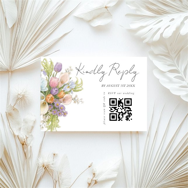 Modern Floral Wedding QR code  RSVP Card (Creator Uploaded)