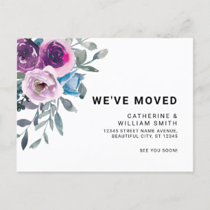 Modern Floral We've Moved Blush Pink Purple Moving Announcement Postcard