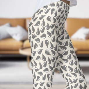 Modern Floral White and Black Flick Pattern Leggings