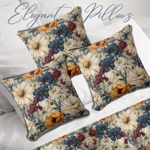 Modern Floral Wildflowers Throw Pillow