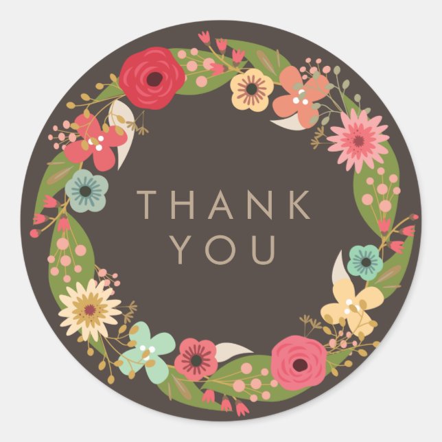 MODERN FLORAL WREATH BABY SHOWER THANK YOU STICKER (Front)