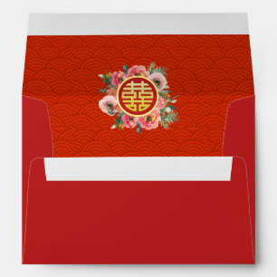 Modern floral wreath double xi chinese wedding envelope