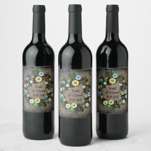 Modern Floral Wreath Flowers Gift Present Wine Label