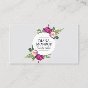 Modern Floral Wreath Grey Salon Business Card