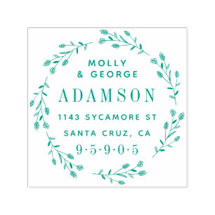 Modern Floral Wreath Just Married Return Address Self-inking Stamp