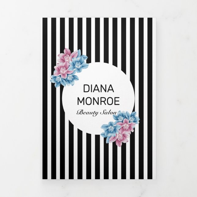 Modern Floral Wreath Striped Salon Brochure (Cover)