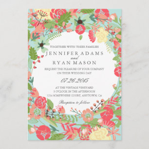 MODERN FLORAL WREATH WEDDING INVITATION