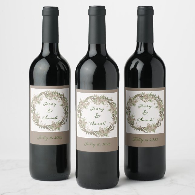 Modern Floral Wreath Wine Sticker Set (Bottles)