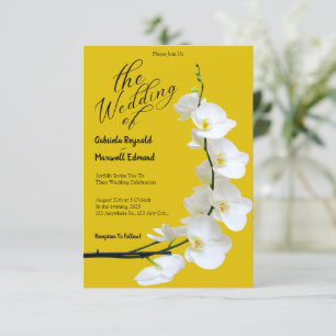 Modern Floral Yellow and White Orchids Wedding Invitation