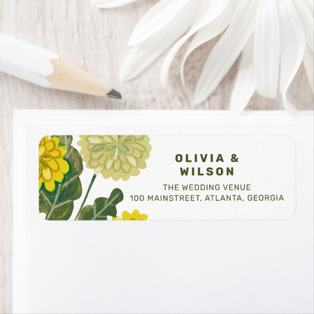 Modern floral yellow & green wedding invitation (Insitu)