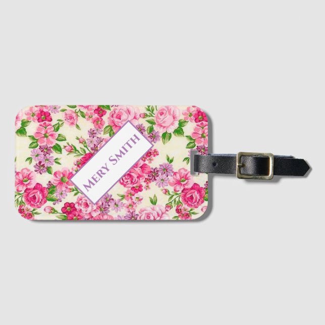 Modern Floral Your Name Luggage Tag (Front Horizontal)