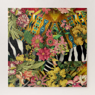 Modern Floral Zebra Pattern Southwest Pattern Jigsaw Puzzle