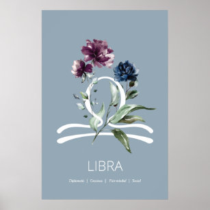 Modern Floral Zodiac Star Sign Libra Poster