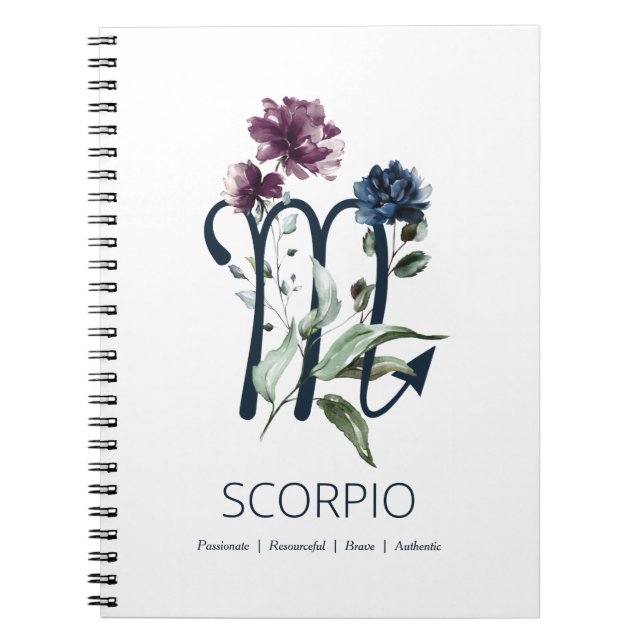 Modern Floral Zodiac Star Sign Scorpio Notebook (Front)