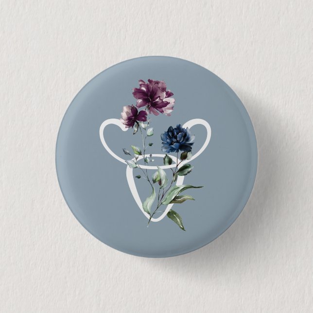 Modern Floral Zodiac Star Sign Taurus 1 Inch Round Button (Front)