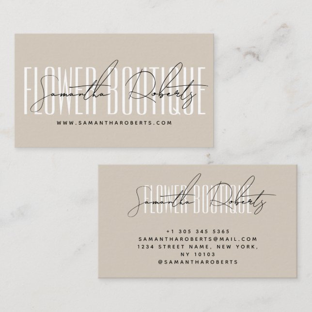 Modern florist flower boutique beige business card (Front/Back)