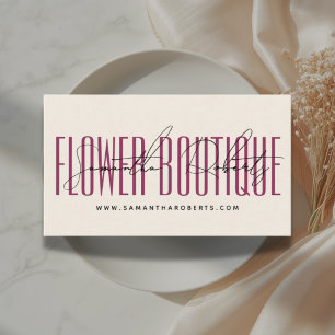 Modern florist flower boutique beige red business card