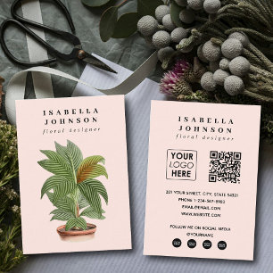 Modern Florist Logo Pink QR Code Social Media Business Card