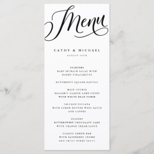 Modern Flourish Script, Black and White Tall Menu