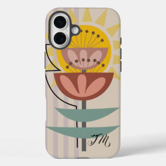Modern flower and custom text iPhone 16 plus case