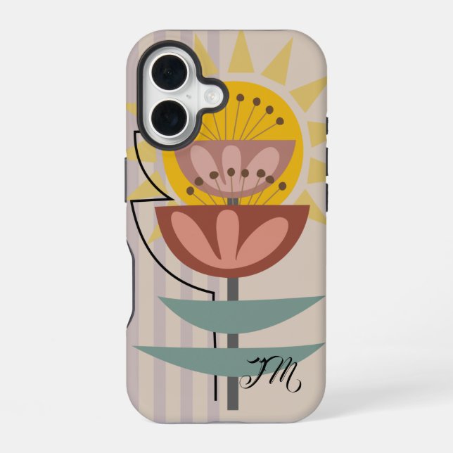 Modern flower and custom text iPhone 16 case (Back)