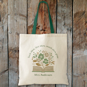 Modern Flower Book Teacher Thank You Gift Tote Bag