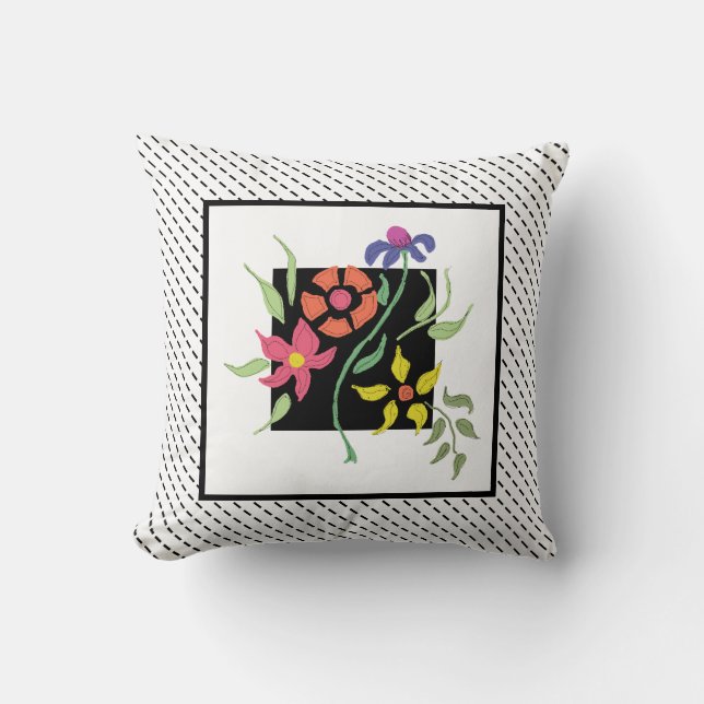 Modern Flower Bouquet Black White Throw Pillow (Front)