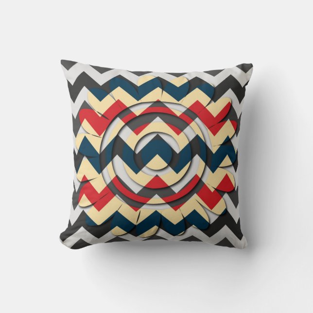 Modern Flower Chevron Zigzag Pattern 2 Throw Pillow (Front)