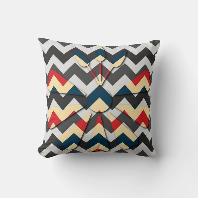 Modern Flower Chevron Zigzag Pattern Throw Pillow (Front)