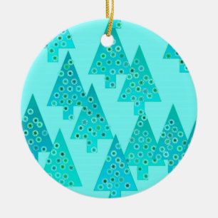 Modern flower Christmas trees - aqua & peacock Ceramic Ornament