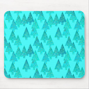 Modern flower Christmas trees - aqua & peacock Mouse Pad