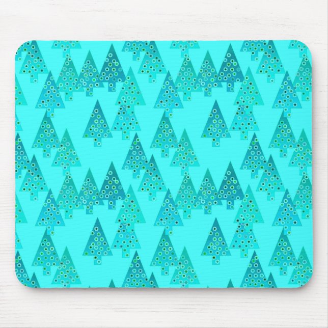 Modern flower Christmas trees - aqua & peacock Mouse Pad (Front)