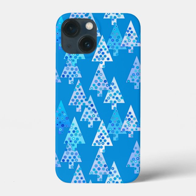 Modern Flower Christmas Trees, Cerulean Blue Case-Mate iPhone Case (Back)