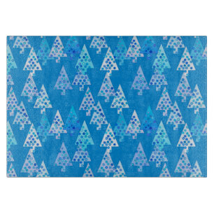 Modern flower Christmas trees - cerulean blue Cutting Board