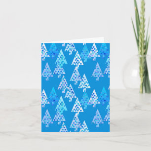 Modern flower Christmas trees - cerulean blue Holiday Card