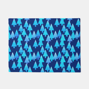 Modern Flower Christmas Trees Cobalt Blue  Doormat