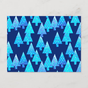 Modern flower Christmas trees - cobalt blue Holiday Postcard