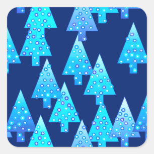 Modern flower Christmas trees - cobalt blue Square Sticker