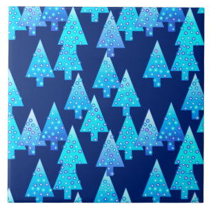 Modern flower Christmas trees - cobalt blue Tile
