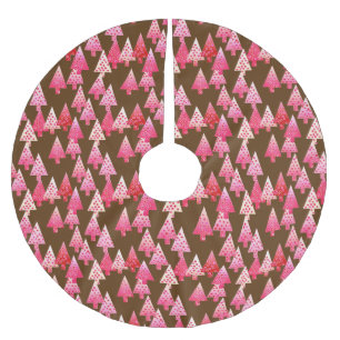 Modern flower Christmas trees - coral & brown Brushed Polyester Tree Skirt