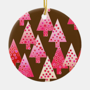 Modern flower Christmas trees - coral & brown Ceramic Ornament