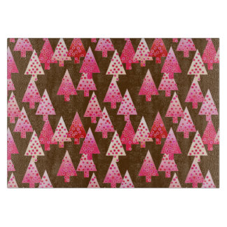 Modern flower Christmas trees - coral & brown Cutting Board