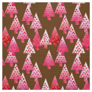 Modern flower Christmas trees - coral & brown Fabric