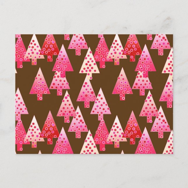 Modern flower Christmas trees - coral & brown Holiday Postcard (Front)