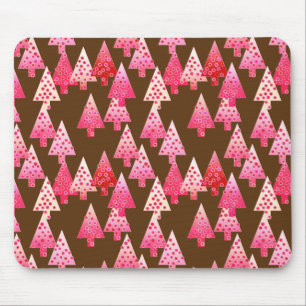 Modern flower Christmas trees - coral & brown Mouse Pad
